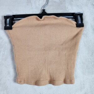 Garage Tube Top Womens XS Tan Ribbed Cotton Blend Strapless Cropped Summer Vacay